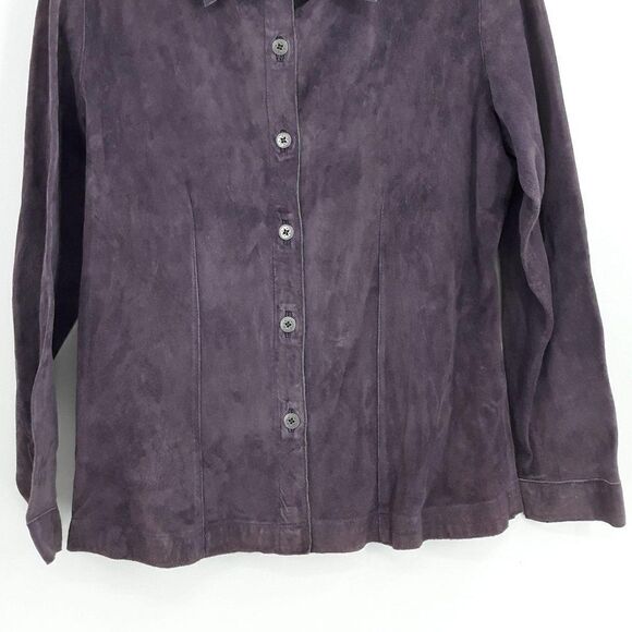 Vtg 90's Leather Shirt Jacket Shacket Suede Long Sleeve Button Up Purple Sz S - Picture 4 of 9